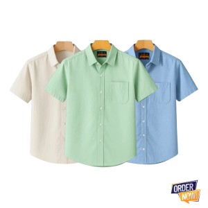 3 Pcs Kaizar Half Sleeve Shirt- Cream+Lemon+Sky