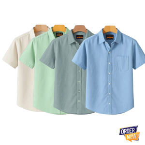 4 Pcs Kaizar Half Sleeve Shirt- Cream+Lemon+Sky+Gray
