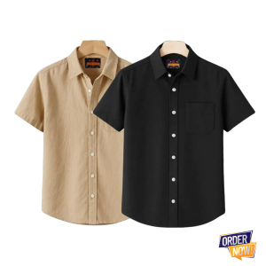 2 Pcs Kaizar Half Sleeve Shirt- Khaki+-Black