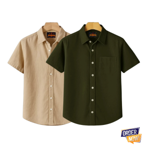 2 Pcs Kaizar Half Sleeve Shirt- Khaki+Jolpai
