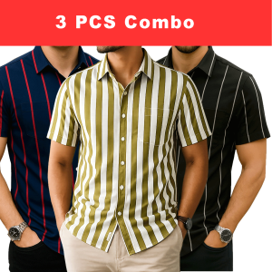 3 Pcs Half Sleeve Print Shirt- Blue Red+ Lemon+Black Big
