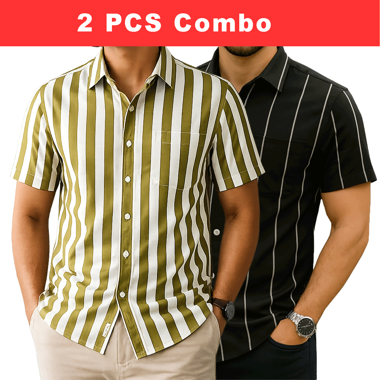 2 Pcs Half Sleeve Print Shirt- Lemon+Black Big