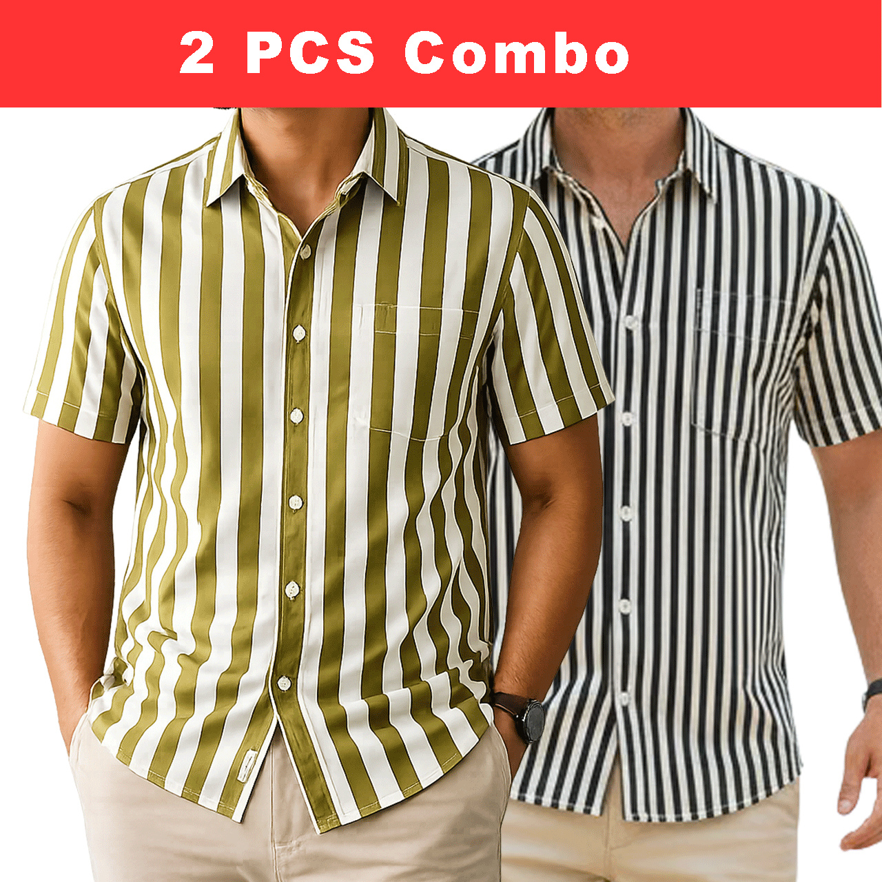2 Pcs Half Sleeve Print Shirt- Lemon+Black Small