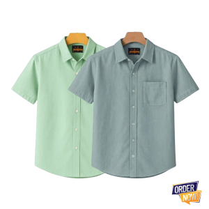 2 Pcs Kaizar Half Sleeve Shirt- Lemon-+Gray