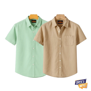 2 Pcs Kaizar Half Sleeve Shirt- Lemon-+Khaki