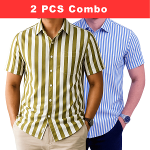 2 Pcs Half Sleeve Print Shirt- Lemon+Sky Small