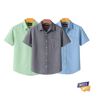 3 Pcs Kaizar Half Sleeve Shirt- Lemon+Sky+Ash