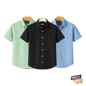 3 Pcs Kaizar Half Sleeve Shirt- Lemon+Sky+Black
