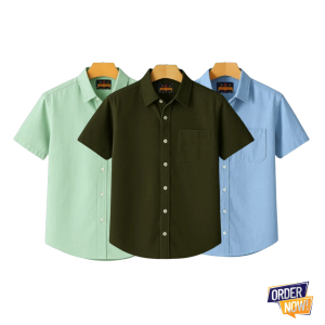 3 Pcs Kaizar Half Sleeve Shirt- Lemon+Sky+Jolpai