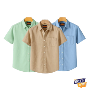 3 Pcs Kaizar Half Sleeve Shirt- Lemon+Sky+Khaki