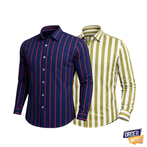 2 Pcs Stripe Full Sleeve Shirt- Lemon+BlueRedBig