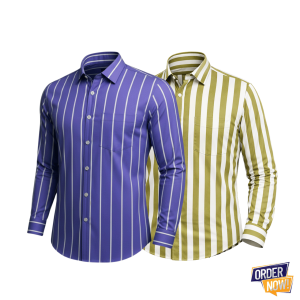 2 Pcs Stripe Full Sleeve Shirt- Lemon+Lavender