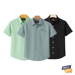 3 Pcs Kaizar Half Sleeve Shirt- Lemon+Gray+Black