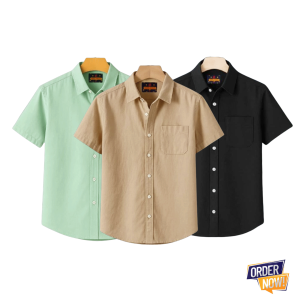3 Pcs Kaizar Half Sleeve Shirt- Lemon+Khaki+Black