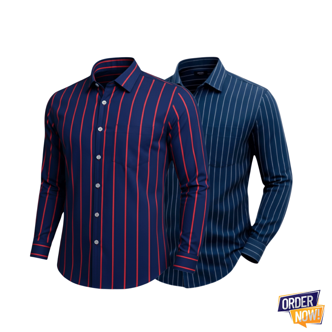 2 Pcs Stripe Full Sleeve Shirt- NavySmall+BlueRedBig