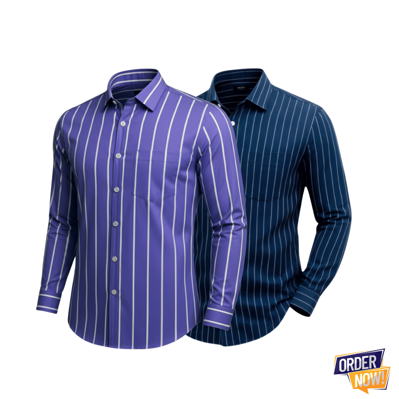 2 Pcs Stripe Full Sleeve Shirt- NavySmall+Lavender