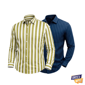 2 Pcs Stripe Full Sleeve Shirt- NavySmall+Lemon