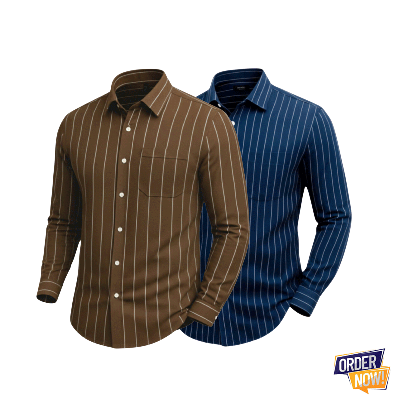 2 Pcs Stripe Full Sleeve Shirt- NavySmall+Brown