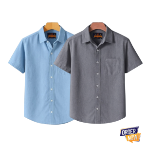 2 Pcs Kaizar Half Sleeve Shirt- Sky+-Ash