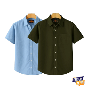 2 Pcs Kaizar Half Sleeve Shirt- Sky+-Jolpai