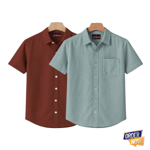 2 Pcs Kaizar Half Sleeve Shirt- Tama-+-Gray