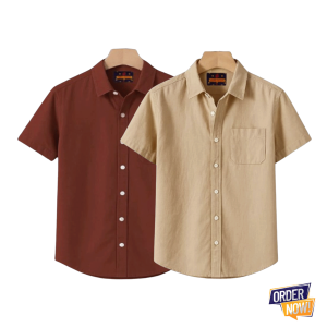 2 Pcs Kaizar Half Sleeve Shirt- Ash+Black (Copy)