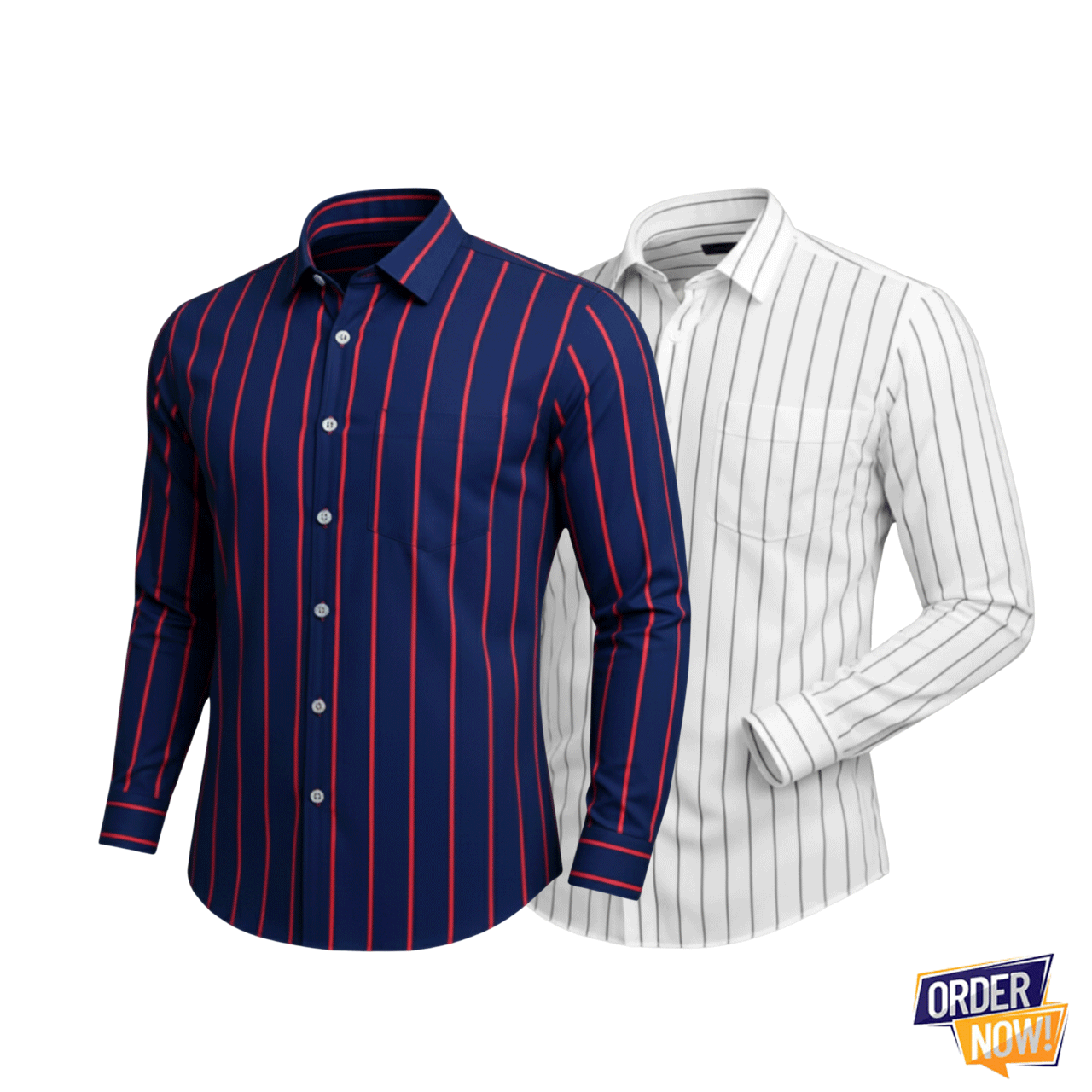 2 Pcs Stripe Full Sleeve Shirt- WhiteSmall+BlueRedBig