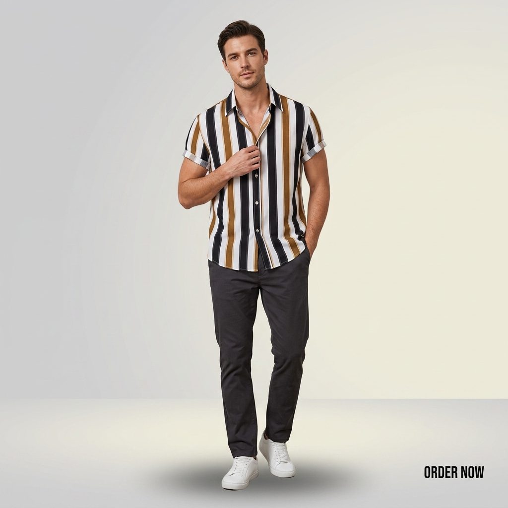 1 Pcs Linen Print Half Shirt-Kathal - Image 2