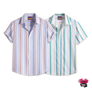 2 Pcs Linen Print Half Shirt-Ash+Pest