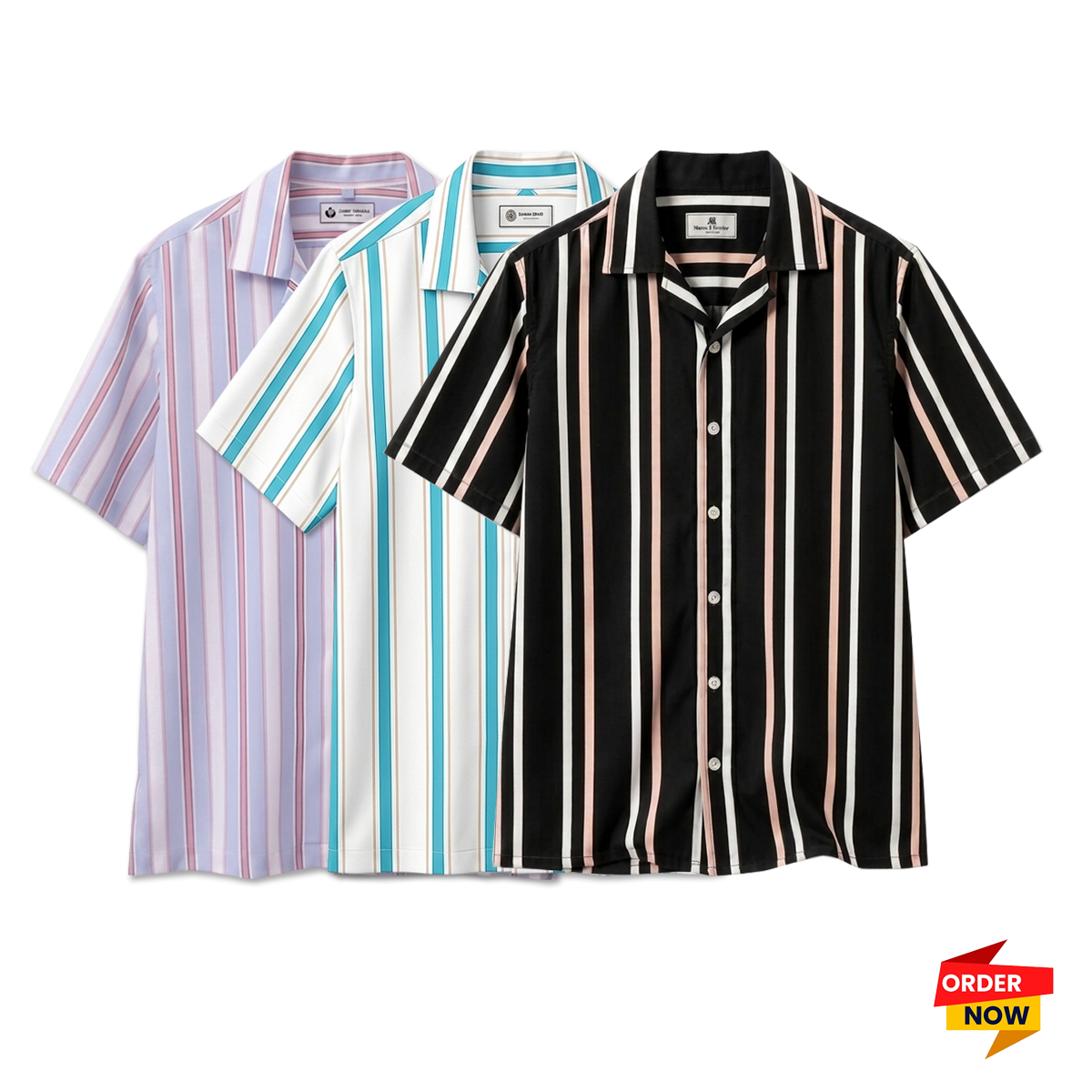 3 Pcs Cuban Print Half Shirt- Ash+Pest+Black