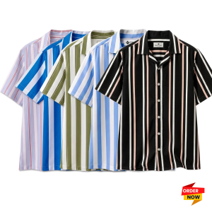 5 Pcs Cuban Print Half Shirt-Ash+Petrol+Lemon+Sky+Black