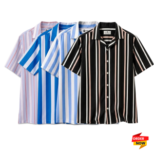 4 Pcs Cuban Print Half Shirt-Ash+Petrol+Sky+Black