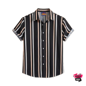 1 Pcs Linen Print Half Shirt-Black