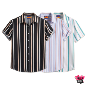 3 Pcs Linen Print Half Shirt-Black+Ash+Pest