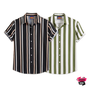 2 Pcs Linen Print Half Shirt-Black+Lemon