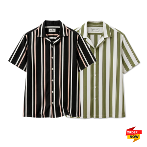2 Pcs Cuban Print Half Shirt-Black+Lemon