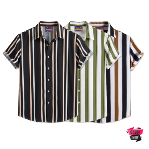 3 Pcs Linen Print Half Shirt-Black+Lemon+Kathal