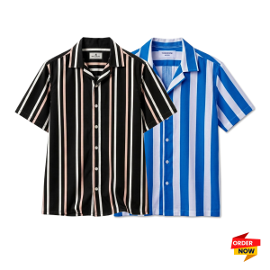 2 Pcs Cuban Print Half Shirt-Black+Petrol