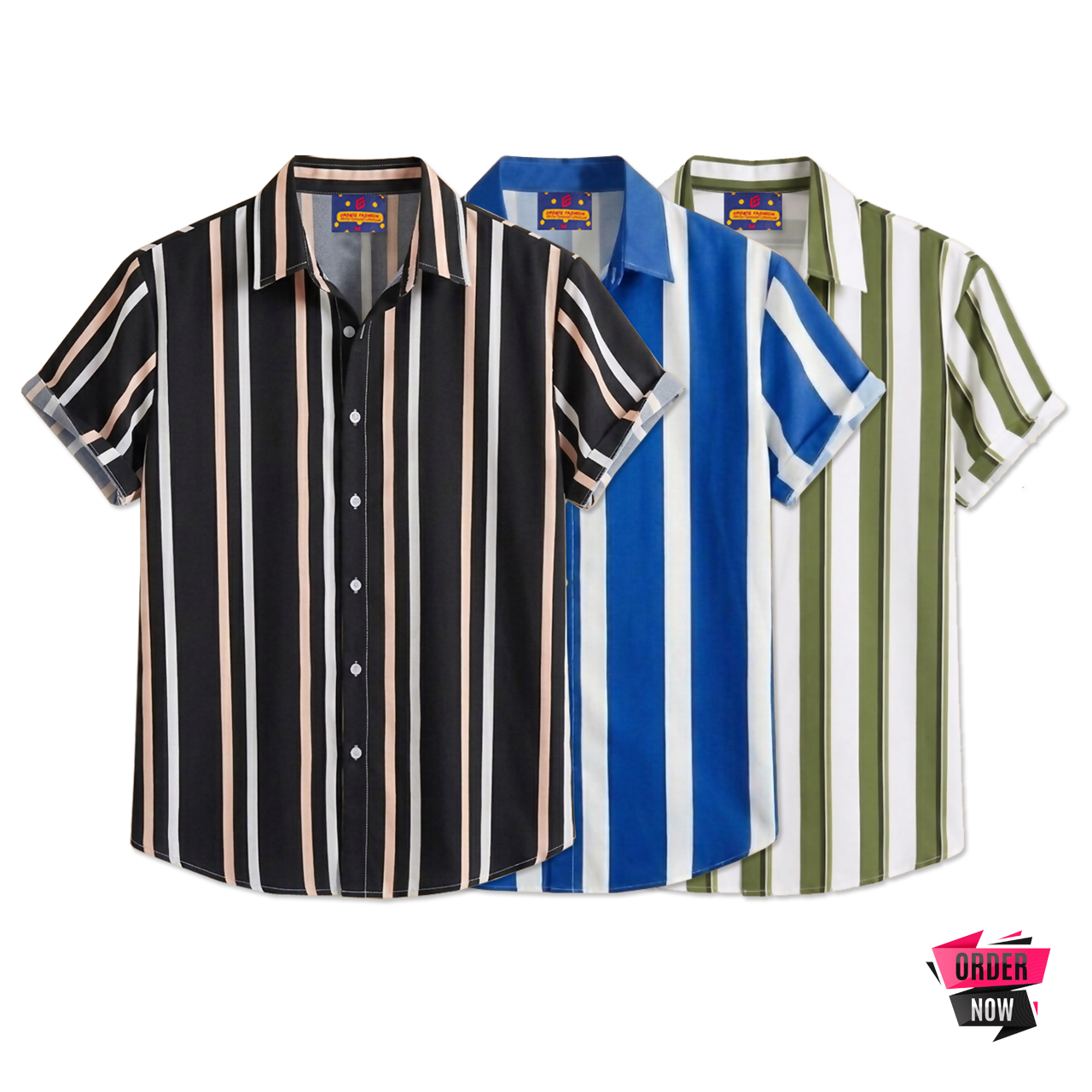 3 Pcs Linen Print Half Shirt-Black+Petrol+Lemon