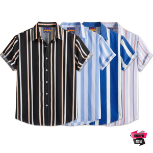 4 Pcs Linen Print Half Shirt-Black+Sky+Petrol+Ash