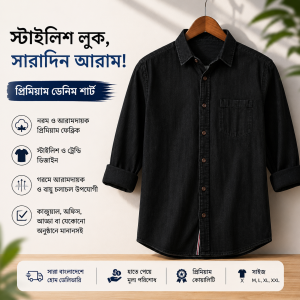 1 Pcs Denim SP Full Sleeve Shirt- Black