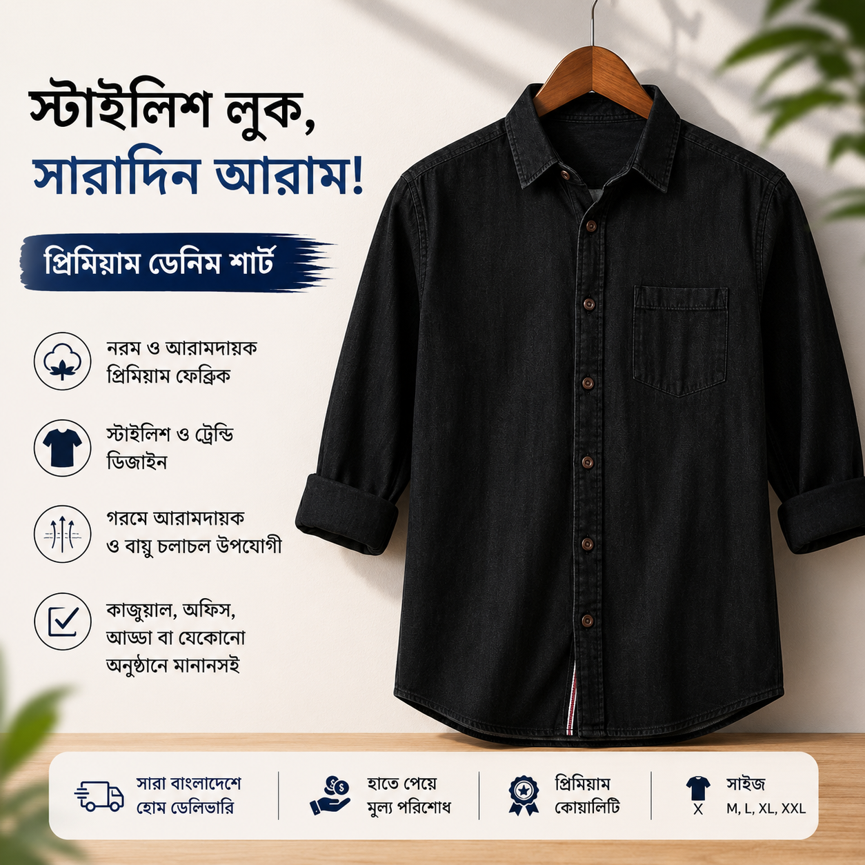 1 Pcs Denim SP Full Sleeve Shirt- Black