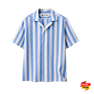 1 Pcs Cuban Print Half Shirt- Sky