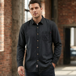 1 Pcs Denim SP Full Sleeve Shirt- Black