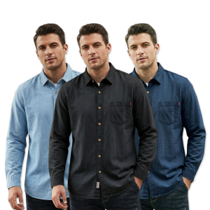 3 Pcs Denim SP Full Sleeve Shirt- Black+Light Sky+Navy