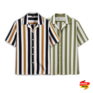 2 Pcs Cuban Print Half Shirt-Kathal+Lemon
