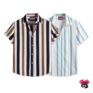 2 Pcs Linen Print Half Shirt-Kathal+Pest