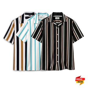 3 Pcs Cuban Print Half Shirt-Kathal+Pest+Black