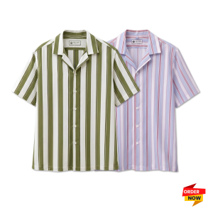 2 Pcs Cuban Print Half Shirt-Lemon+Ash