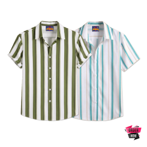 2 Pcs Linen Print Half Shirt-Lemon+Pest